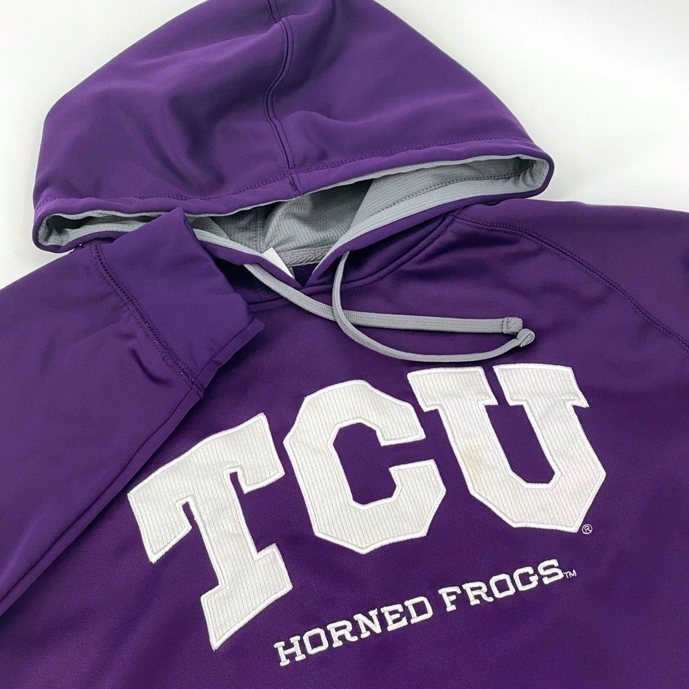 TCU Horned‎ Frogs Hoodie Mens Medium Purple Performance NCAA Sweatshirt **FLAW**